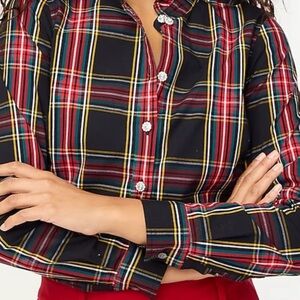 J. Crew Tartan ruffle button-up shirt with jeweled buttons, XS